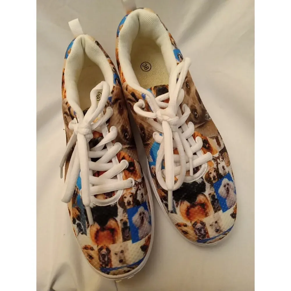 Dog Breeds Shoes Women' Size 38 Multi Color White Dog Lover Poodle Pug Lab